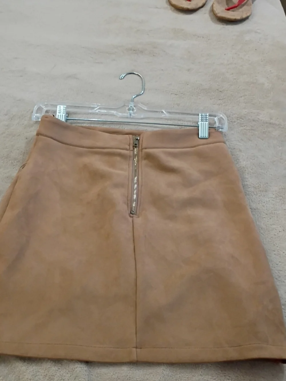 New No Tag.Suede Gold Zip-Accent Mini Skirt in Taupe - Picture 5 of 7